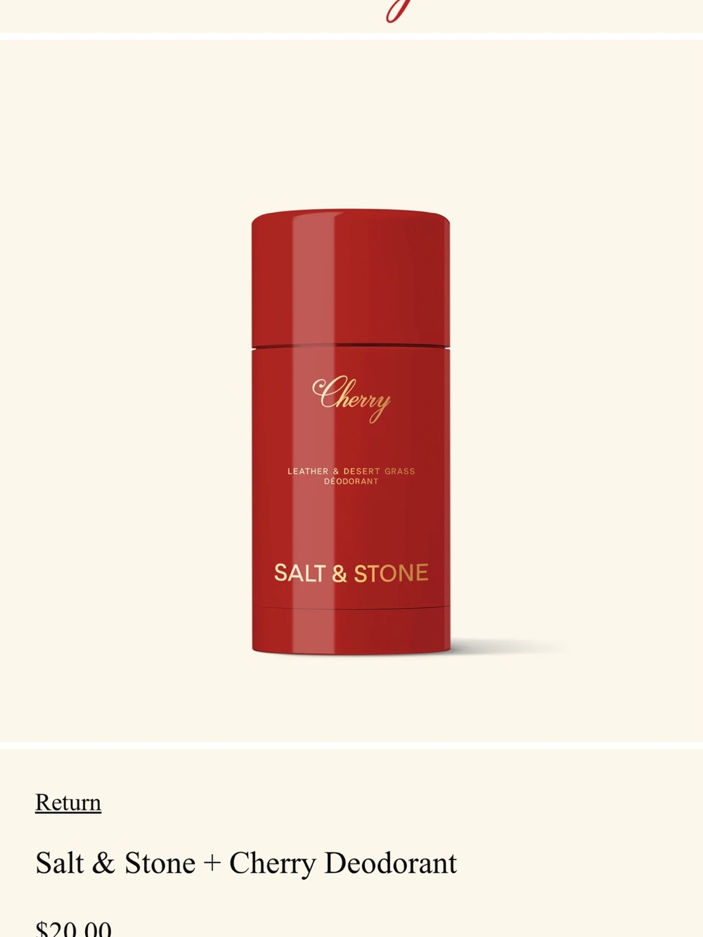 Salt & Stone Cherry Deodorant Stick — Red
